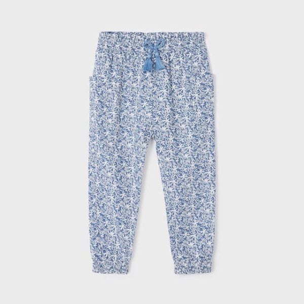 MAYORAL Dievčenské letné nohavice s potlačou modré Printed long trouser blue 3508 | Welcomebaby.sk