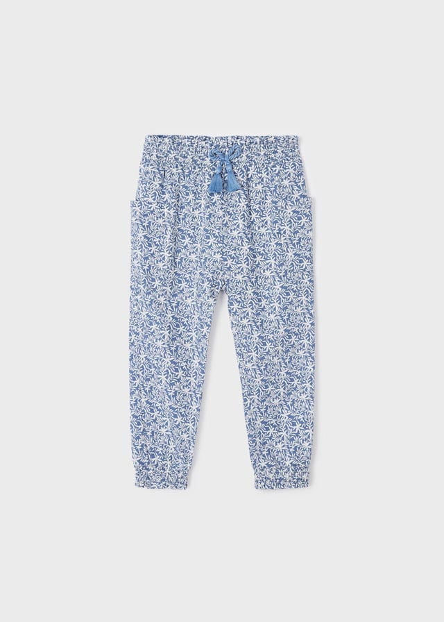 MAYORAL Dievčenské letné nohavice s potlačou modré Printed long trouser blue 3508 | Welcomebaby.sk