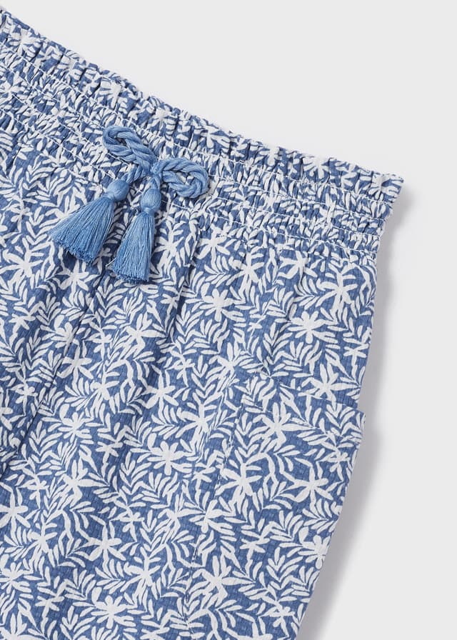 MAYORAL Dievčenské letné nohavice s potlačou modré Printed long trouser blue 3508 | Welcomebaby.sk