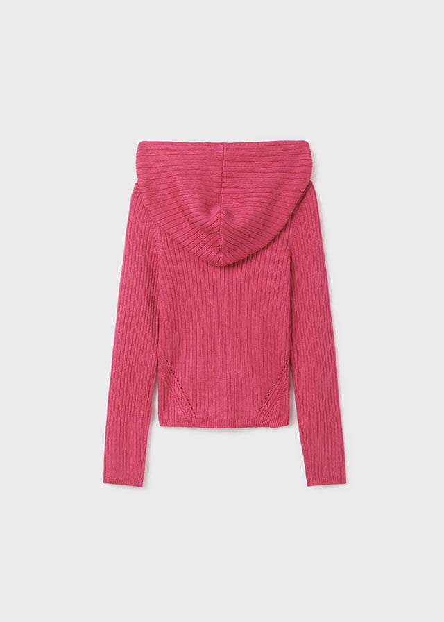 MAYORAL Dievčenský rebrovaný sveter s kapucňou na zips ružový Knitting pullover 6435 | Welcomebaby.sk