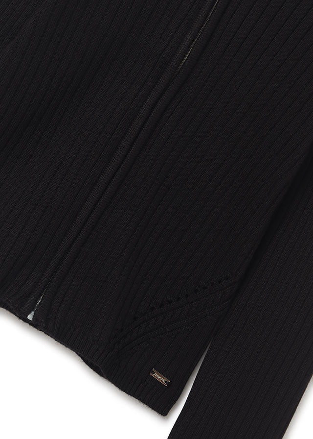 MAYORAL Dievčenský rebrovaný sveter čierny s kapucňou na zips Knitting pullover 6435 | Welcomebaby.sk