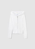 MAYORAL Dievčenský rebrovaný sveter biely s kapucňou na zips Knitting pullover 6435 | Welcomebaby.sk
