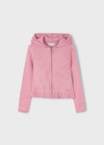 MAYORAL Dievčenský rebrovaný sveter s kapucňou ružový Girl ribbed cardigan rosa 3365 | Welcomebaby.sk