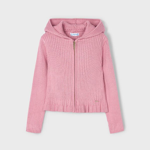 MAYORAL Dievčenský rebrovaný sveter s kapucňou ružový Girl ribbed cardigan rosa 3365 | Welcomebaby.sk