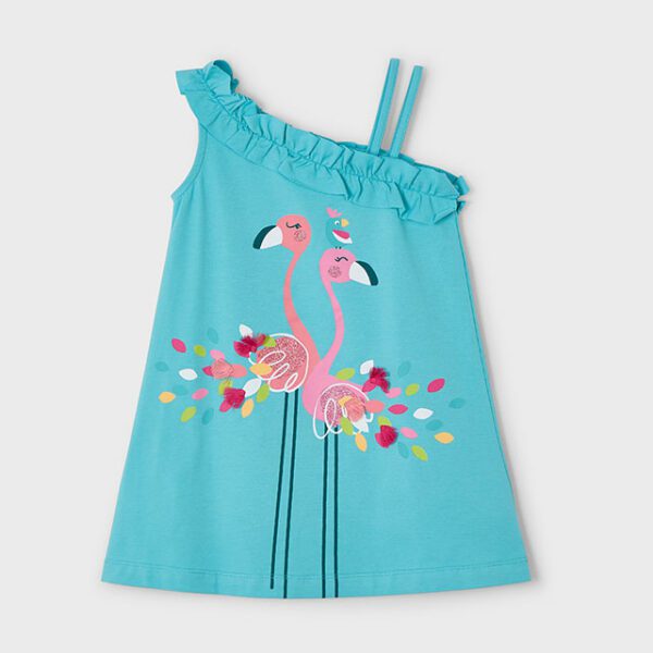 MAYORAL Letné šaty na ramienka modré Girl casual asymetric dress agate 3937 | Welcomebaby.sk