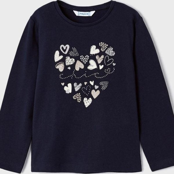 MAYORAL Dievčenské tričko s dlhým rukávom so srdiečkami tmavomodréLong sleeve tshirt navy 178 | Welcomebaby.sk