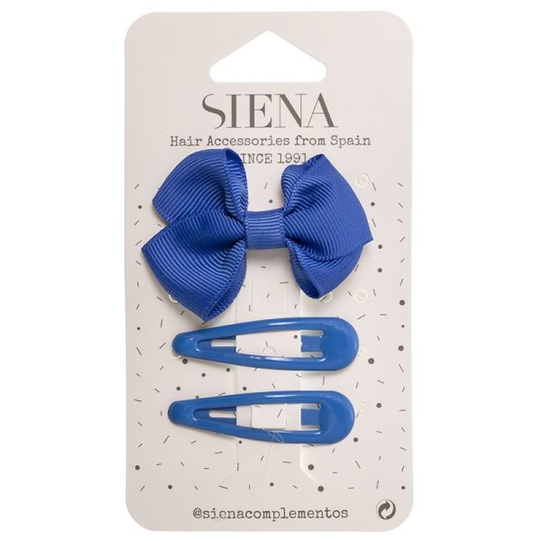 SIENA Mašlička s dvomi sponkami sýtomodrá Pack with 1 hair bow clip + 2 soft hair clips cobalt | Welcomebaby.sk