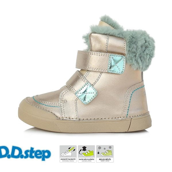 DD STEP Dievčenské zimné topánky lesklé krémové Shoes cream W068-394C | Welcomebaby.sk