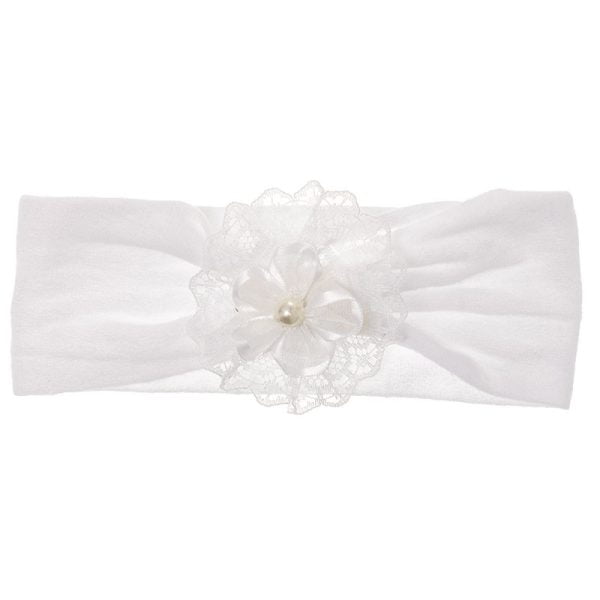 SIENA Čelenka biela pre bábätká s čipkou, kvetom a perlou Baby headband with lace rosette and pearl 211107452 | Welcomebaby.sk