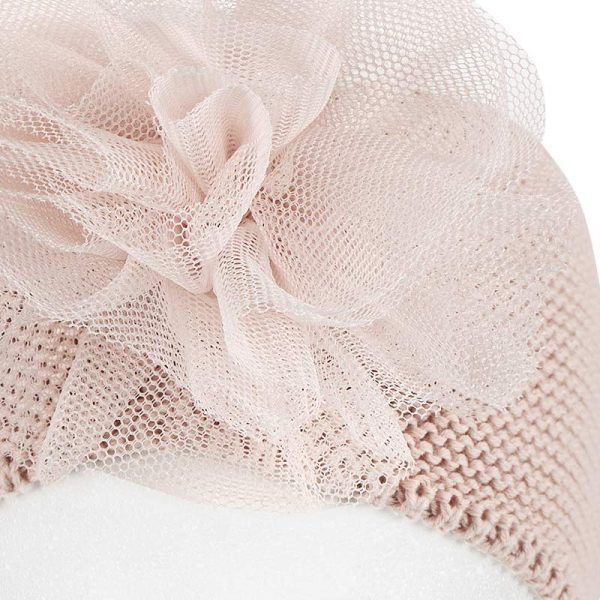 CÓNDOR Pletená čelenka ružová s veľkým tylovým kvetom Garter stitch headband with tulle flower 50058 | Welcomebaby.sk