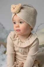 JAMIKS Detská pletená čelenka béžová s macom Renira Headband winter beige JZG345 | Welcomebaby.sk