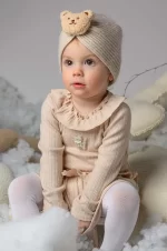 JAMIKS Detská pletená čelenka béžová s macom Renira Headband winter beige JZG345 | Welcomebaby.sk