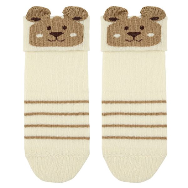 CÓNDOR Ponožky s mackom béžové Bear face short socks beige 3937 | Welcomebaby.sk