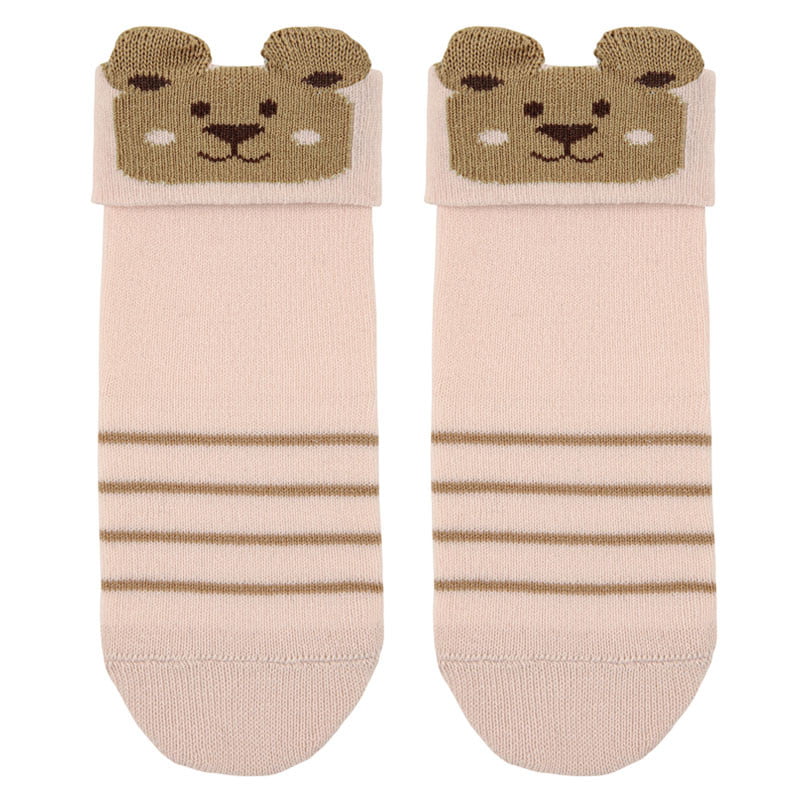 CÓNDOR Ponožky s mackom ružové Bear face short socks nude 3937 | Welcomebaby.sk
