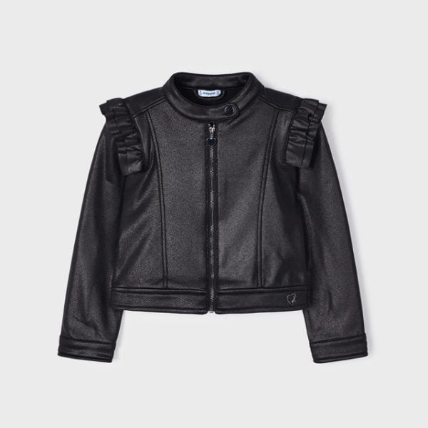 MAYORAL Bunda čierna s volánom Jacket ruffle black 4405 | Welcomebaby.sk