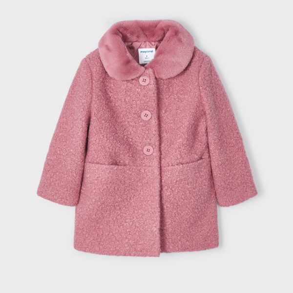 MAYORAL Kabát s umelou kožušinou ružový Teddy coat orchid pink 4409 | Welcomebaby.sk