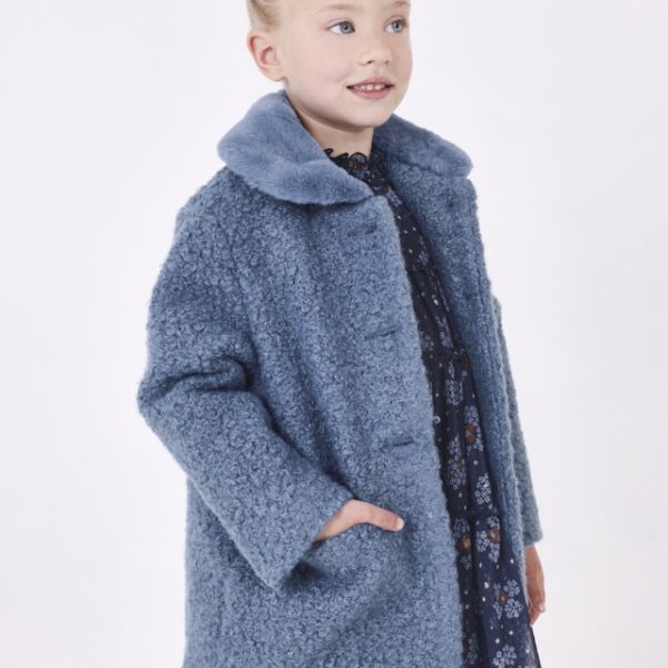 MAYORAL Kabát s umelou kožušinou modrý Teddy coat blue 4409 | Welcomebaby.sk