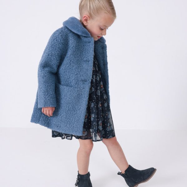 MAYORAL Kabát s umelou kožušinou modrý Teddy coat blue 4409 | Welcomebaby.sk