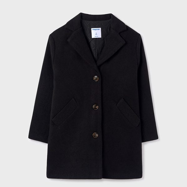 MAYORAL Dievčenský kabát čierny klasický štýlový Coat black 7407 | Welcomebaby.sk