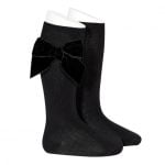 CÓNDOR Podkolienky s velvet mašľou čierne Velvet knee high socks black 2489 | Welcomebaby.sk