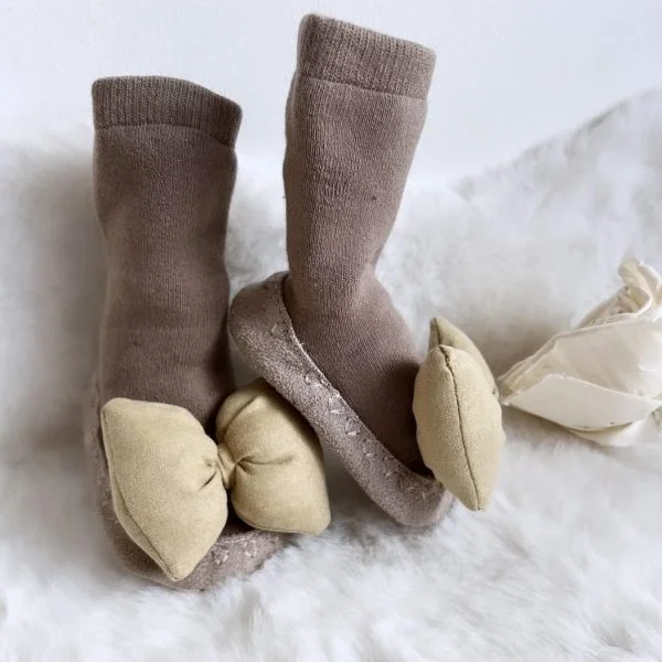 W BABY Ponožky s mašľou hnedé Socks with bow brown | Welcomebaby.sk