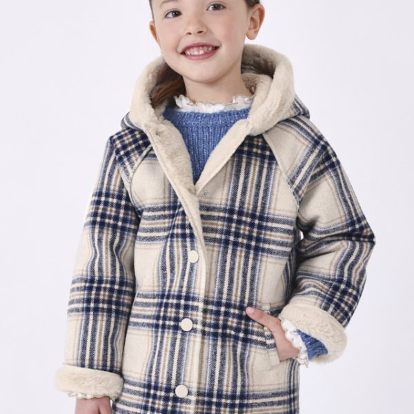 MAYORAL Károvaný kabát modrý Plaid coat blue 4408 | Welcomebaby.sk