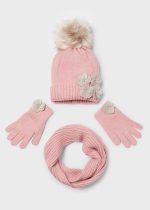 MAYORAL Čiapka, šál a rukavice s kvetom ružový Hat scarf set pink 10597 | Welcomebaby.sk