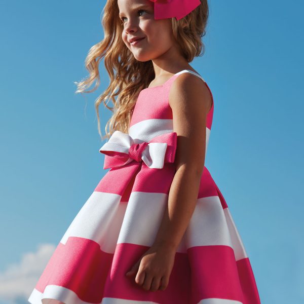 ABEL & LULA Pruhované šaty s mašľou ružové Girls dress white and pink 5026 | Welcomebaby.sk