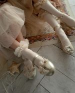 NENA BEBE Rebrované ponožky svetlá béžová s tylovým volánom Socks tulle light beige 5039 | Welcomebaby.sk