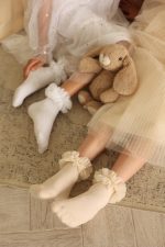 NENA BEBE Rebrované ponožky biele s tylovým volánom Socks tulle white 5039 | Welcomebaby.sk