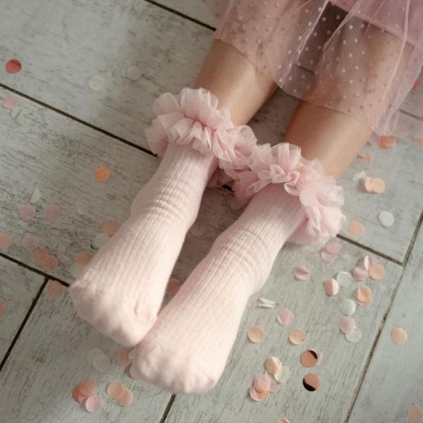 NENA BEBE Rebrované ponožky ružové s tylovým volánom Socks tulle pink 5039 | Welcomebaby.sk
