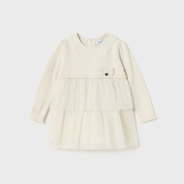 MAYORAL Tylové šaty krémové s pleteným vrchom Tulle dress cream 2979 | Welcomebaby.sk