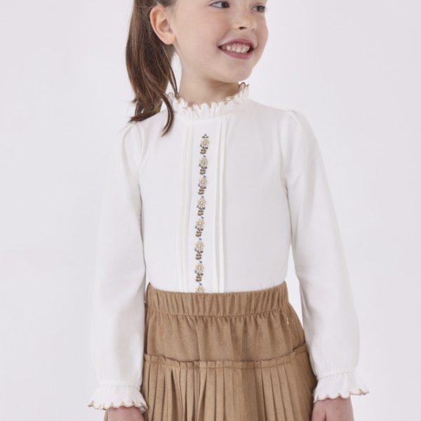 MAYORAL Dievčenská vyšívaná blúzka biela Embroidered blouse natural caramel 4196 | Welcomebaby.sk