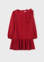 MAYORAL Dievčenské šaty s dlhým rukávom červené Girl crepe bow dress 7954 | Welcomebaby.sk