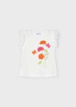 MAYORAL Dievčenské tričko s krátkym rukávom biele Girl tulle flower top white and orange 3079 | Welcomebaby.sk