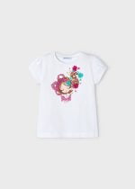 MAYORAL Dievčenské tričko s krátkym rukávom a s potlačou biele Girl printed tshirt white 3080 | Welcomebaby.sk