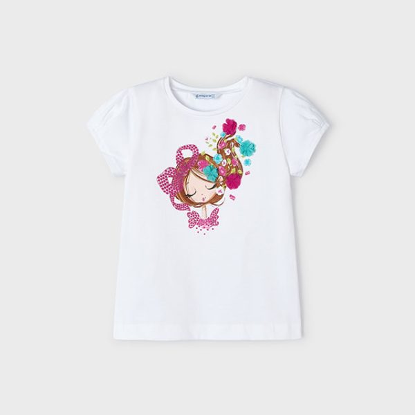 MAYORAL Dievčenské tričko s krátkym rukávom a s potlačou biele Girl printed tshirt white 3080 | Welcomebaby.sk