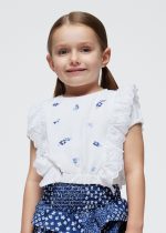 MAYORAL Dievčenská vyšívaná blúzka s volánom biela Girl embroidered ruffles top white 3088 | Welcomebaby.sk