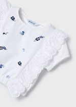 MAYORAL Dievčenská vyšívaná blúzka s volánom biela Girl embroidered ruffles top white 3088 | Welcomebaby.sk