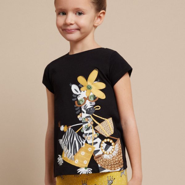 MAYORAL Dievčenské tričko čierne potlač žirafa Tshirt better cotton black 3090 | Welcomebaby.sk