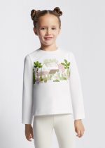 MAYORAL Dievčenské tričko s dlhým rukávom s potlačou biele Girl sequin long sleeved tshirt white 3093 | Welcomebaby.sk