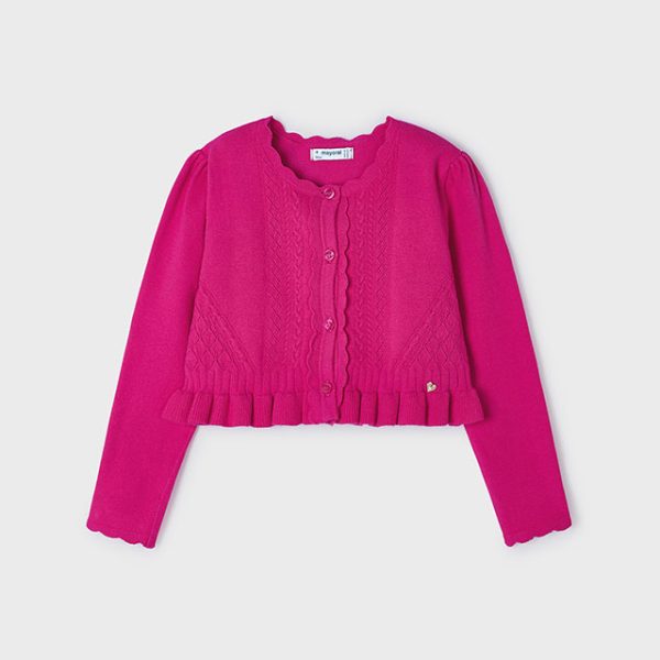 MAYORAL Dievčenský pletený sveter ružový Girl knit cardigan fuchsia 3354 | Welcomebaby.sk