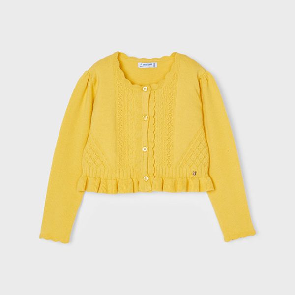 MAYORAL Dievčenský pletený sveter žltý Girl knit cardigan honey 3354 | Welcomebaby.sk