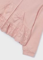 MAYORAL Dievčenská mikina s volánom a kapucňou ružová Girl zip ruffle hoodie blush 3477 | Welcomebaby.sk