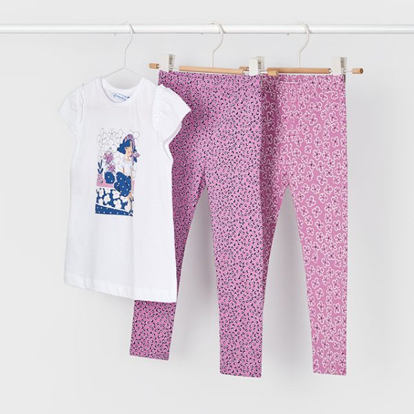 MAYORAL Legíny s tričkom fialový Leggings set 3 pieces mauve 3708 | Welcomebaby.sk