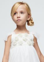 MAYORAL Tylové šaty s kvetmi jemne krémové Tulle dress off white 3929 | Welcomebaby.sk