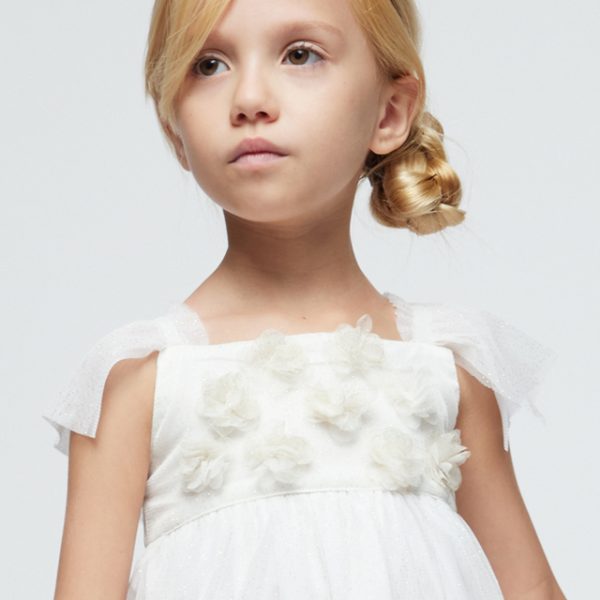 MAYORAL Tylové šaty s kvetmi jemne krémové Tulle dress off white 3929 | Welcomebaby.sk