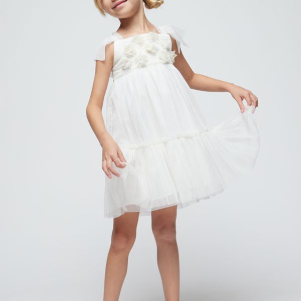 MAYORAL Tylové šaty s kvetmi jemne krémové Tulle dress off white 3929 | Welcomebaby.sk