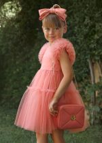 ABEL & LULA Tylové šaty s nariasenými rukávmi Tulle dress 5047 salmon | Welcomebaby.sk
