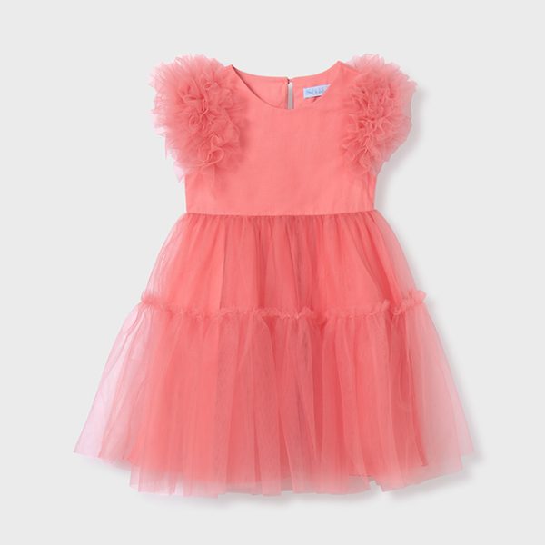 ABEL & LULA Tylové šaty s nariasenými rukávmi Tulle dress 5047 salmon | Welcomebaby.sk